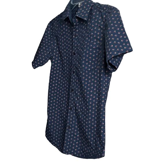 HUDSON & BARROW BUTTON-UP SHIRT, WOMENS, S, (PTP 20”), NAVY BLUE W/FLORAL PRINT - Picture 2 of 11